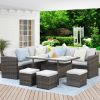 Grey Wicker Modular Sofas Furniture Set Side Table Luxury Couches For Living Room Patio Outdoor