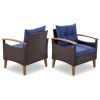 GO 4-Piece Garden Furniture, Patio Seating Set, PE Rattan Outdoor Sofa Set, Wood Table and Legs, Brown and Blue