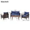 GO 4-Piece Garden Furniture, Patio Seating Set, PE Rattan Outdoor Sofa Set, Wood Table and Legs, Brown and Blue