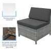 Dark Grey Patio Furniture Outdoor Convertible L Shaped Couch Wicker Sectional Sofa Set With Coffee Table