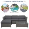 Dark Grey Patio Furniture Outdoor Convertible L Shaped Couch Wicker Sectional Sofa Set With Coffee Table