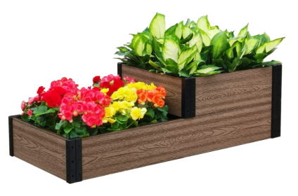 Terraced Roadside Garden Bed 48"/24" L x 21" W x 7"/14" H (Color: Brown, size: 48"/24" L x 21" W x 7"/14" H)