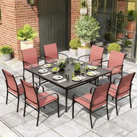 7/9-Piece Patio Dining Set, Outdoor Furniture Set with Textilene Chairs and Dining Table for Deck Garden Backyard Lawn Poolside (Color: 9-piece Red)